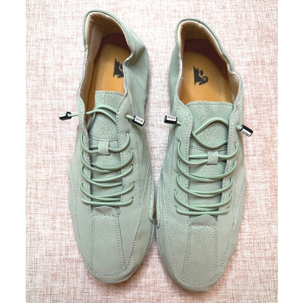 Mens Sage Green Leather Driving Loafers Bungee Lace Shoes Size 49UK 14.5-15US